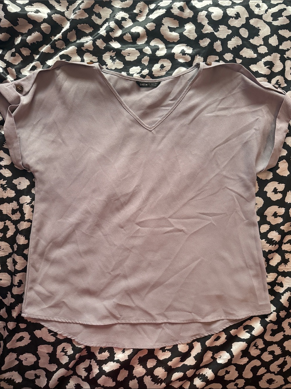 SHEIN Lavender V-Neck Button-Tab Sleeve Blouse